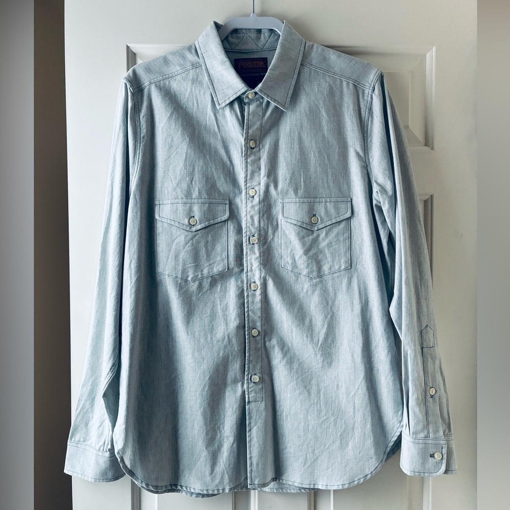 Pendleton Men’s Casual Button Down Shirt Long Sleeve Light Blue Size L NWT